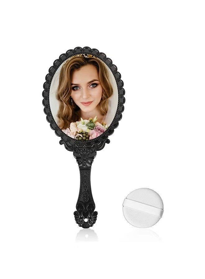 Handheld Mirror with Handle, Hand Mirrors for Women Travel Small Vintage Purse Mirrors (Black) - Image 1